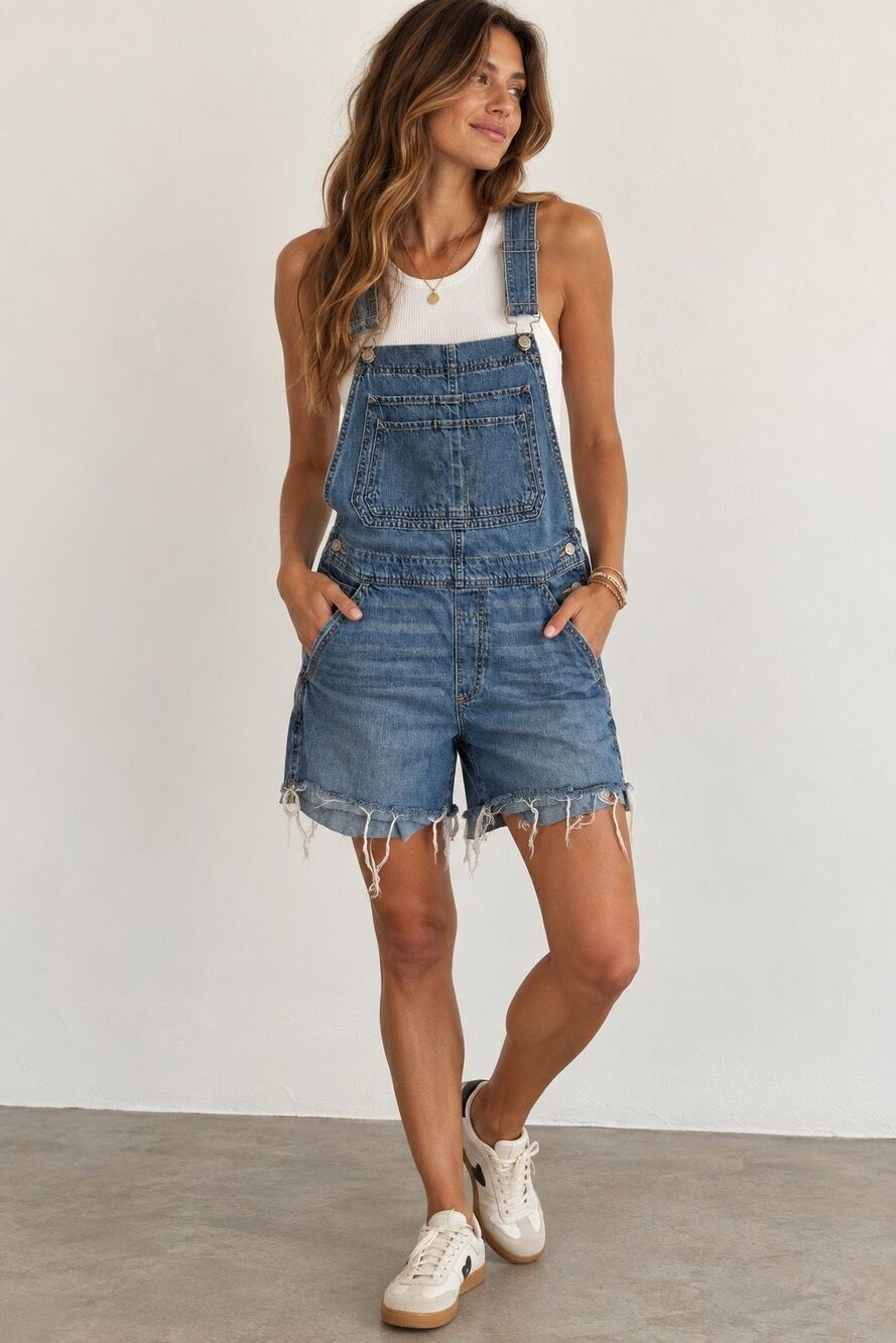 GAP Women’s Vintage Denim Shortalls Overalls Distressed Raw Hem Medium